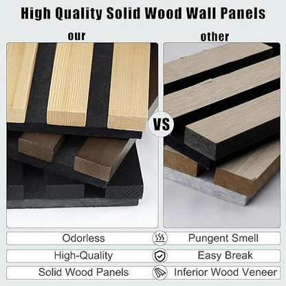 FurniFusion Acoustic Wood Wall Panels, 2 Pack 94.49” x 12.6” Soundproof Wall Panels, Wood Slat Wall Panels for Wall Decor (Walnut) - WoodArtSupply