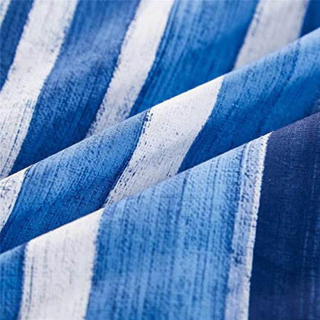 KAKIJUMN 7 Piece Bed in a Bag Stripe Comforter Set Full Size, White and Blue Patchwork Striped Comforter and Sheet Set, All Season Soft Microfiber Complete Bedding Sets(Blue,Full) KAKIJUMN
