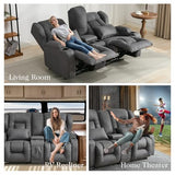 Loveseat Recliner Sofa with DIY LED Lights,RV Wall Hugger Recliners for Small Spaces,Fabric Reclining Loveseat Sofa Recliner with Smart LED Lights/Cup Holders/Lumbar Pillows,RV Furniture,Dark Gray