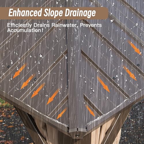 Domi 8x8FT Hardtop Gazebo, Outdoor Gazebo with Galvanized Steel Double Roof Canopy, Curtain and Netting, Metal Gazebo Pavilion for Patio, Lawn, Garden, Brown domi outdoor living