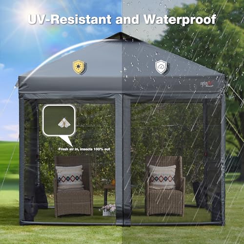 RELAX FIELD 10x10 Pop Up Canopy Tent with Mosquito Netting, Outdoor Portable Screen Tent for Yard, Party, Camping and Picnic, 3 Height Positions, Patio Gazebo with Roller Bag and 4 Sandbags RELAX FIELD