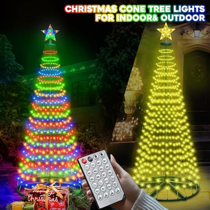 30+ Modes Smart Prelit Christmas Cone Tree with Lights - 6ft 296 LED App Control Color Changing Light Show Trees with Remote Timer Music Sync for Indoor Outdoor Yard (Green Body)