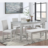 Ball & Cast 6 Piece Dining Table Set,Kitchen Table Set for 6 W/ 58.5" Rectangular Wooden Dining Table,Living Room Furniture W/ 4 Upholstered Chairs & 1 Bench,for Dining Room,Kitchen,Silver Grey Ball & Cast