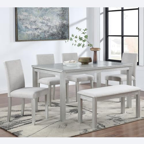 Ball & Cast 6 Piece Dining Table Set,Kitchen Table Set for 6 W/ 58.5" Rectangular Wooden Dining Table,Living Room Furniture W/ 4 Upholstered Chairs & 1 Bench,for Dining Room,Kitchen,Silver Grey Ball & Cast