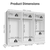 Madesa 6 Doors 2 Drawers Wardrobe Set Armoire Closet Bedroom Storage Cabinet with Shelves and Hanging Space 94" L Wooden Clothing Organizer Unit (White) Madesa