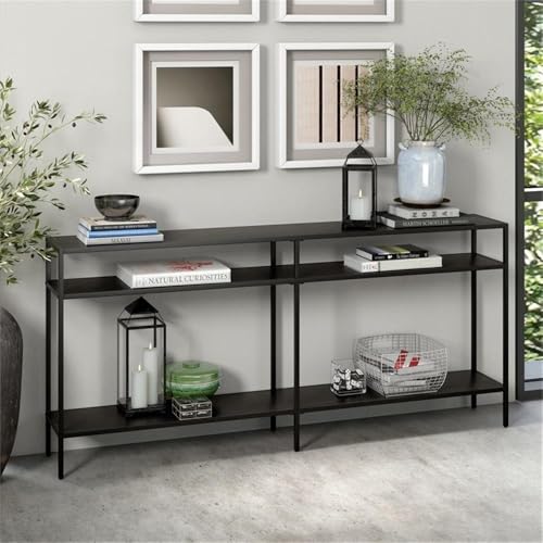 Henn&Hart 64" Wide Rectangular Console Table with Metal Shelves in Blackened Bronze, Entryway Table, Accent Table for Living Room, Hallway Henn&Hart
