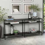 Henn&Hart 64" Wide Rectangular Console Table with Metal Shelves in Blackened Bronze, Entryway Table, Accent Table for Living Room, Hallway Henn&Hart
