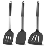 KLAQQED 3Pcs Spatula Silicone Spatula Turner Set Fish Spatulas Silicone Heat Resistant Spatulas for Nonstick Cookware Rubber Wok Spatula, Long Large Spatula Silicone Cooking Use Kitchen Utensils Set KLAQQED