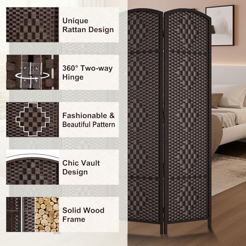 Rose Home Fashion 6 ft Tall Room Divider, Room Dividers and Folding Privacy Screens, 15.7in Privacy Screen 4 Panel Partition Temporary Wall Separation for Private, Dark Coffee Rose Home Fashion