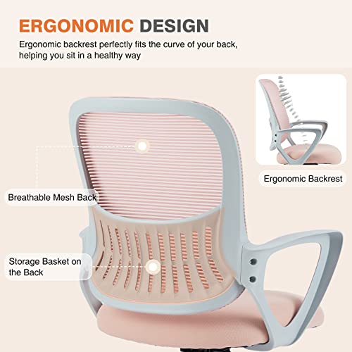 Sweetcrispy Home Office Managerial Executive Chair with Ergonomic Design, Mid-Back Mesh Swivel, Comfortable Lumbar Support, Comfy Arms for Bedroom,Study,Student Sweetcrispy