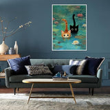 Cat Stamped Cross Stitch Kits for Adults,Pond Cat Patterns Dimensions Needlepoint Art Crafts,Counted Cross Stitch Kits Embroidery Kits for Beginners Adults for Home Decor 11.8x15.8 inch