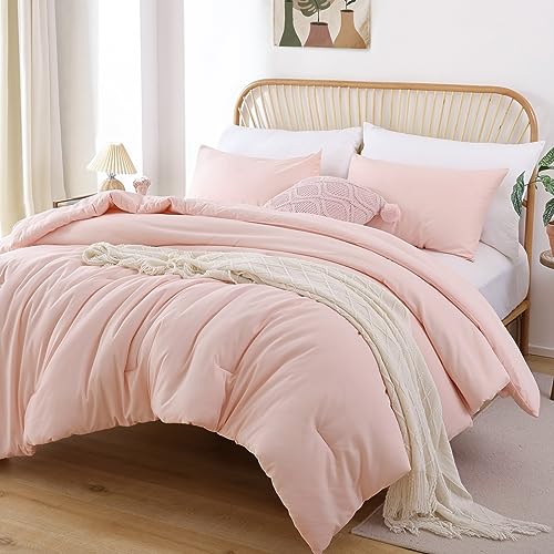 ROSGONIA Comforter Full Size for Girls Boys Teens Blush, 3pcs(1 Boho Pink Comforter & 2 Pillowcases) Lightweight Dorm Bedding Soft All Season Bed Set ROSGONIA