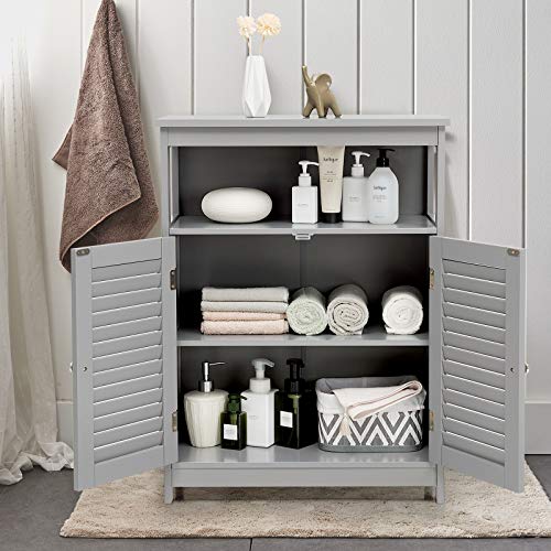 Tangkula Grey Freestanding Bathroom Storage Cabinet with Double Shutter Doors and Adjustable Shelf Tangkula