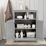 Tangkula Grey Freestanding Bathroom Storage Cabinet with Double Shutter Doors and Adjustable Shelf Tangkula