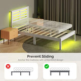 VINGLI Solid Wood Twin Bed Frame with LED Lights & USB Charging Station Single Platform Panel Bed with 40 Inches Tall Headboard for Kids,No Box Spring Needed,White VINGLI