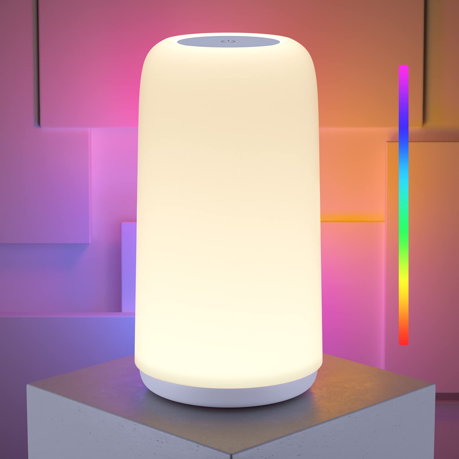 ROOTRO Touch Bedside Table Lamp, [Sleek Design & RGB Mode] 3 Way Dimmable Small Lamp for Bedroom, LED Lamp with Warm White Lights, Multi-color Smart Nightstand Lamp for for Living Room Home G - WoodArtSupply