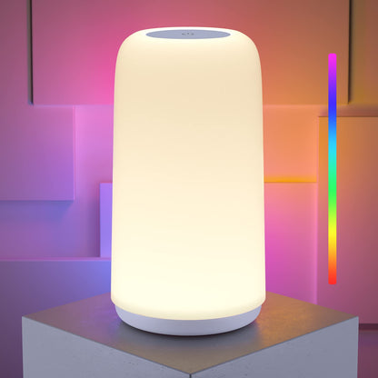 ROOTRO Touch Bedside Table Lamp, [Sleek Design & RGB Mode] 3 Way Dimmable Small Lamp for Bedroom, LED Lamp with Warm White Lights, Multi-color Smart Nightstand Lamp for for Living Room Home G - WoodArtSupply