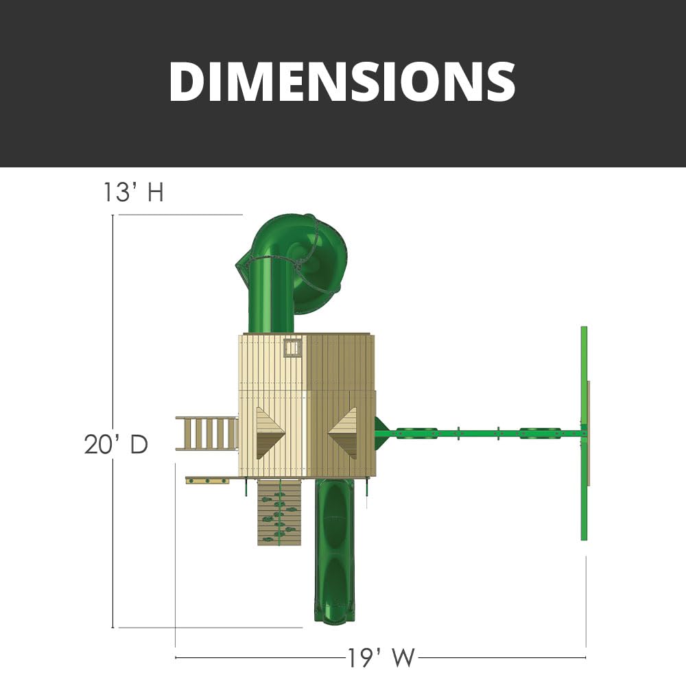 Gorilla Playsets 01-0030-AP-1 Great Skye I Wood Swing Set with Green Vinyl Canopy, Tube Slide, and Rock Wall, Amber