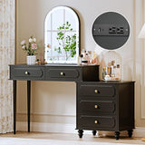 Ieejdn Black,Vanity Desk with Mirror and Lights,Makeup Vanity with Power Outlet and Adjustable Cabinet,Modern Makeup Table with 3 Drawers for Bedroom Makeup Room Ieejdn