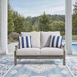 Signature Design by Ashley Rainier Ranch Casual Weather Resistant Outdoor Loveseat with Cushion and 2 Accent Pillows, Light Brown & Light Gray Signature Design by Ashley