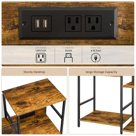 ThreeHio Record Player Stand with Power Outlets, Turntable Stand with Vinyl Storage Holds up to 300+ Albums, Storage Cabinet for Vinyl Records, Record Player Table with LED Light for Living Room ThreeHio