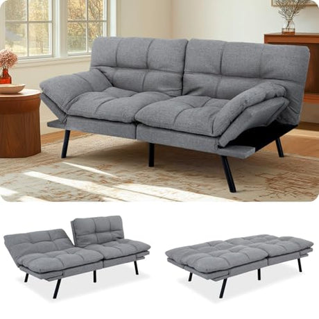 MUUEGM Futon Sofa Bed 71" Ash Convertible Memory Foam Futon Couch Bed Modern Loveseat Sleeper with Adjustable Backrests Armrests for Living Room,Small Space,Office MUUEGM