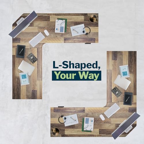 Vari ComfortEdge 80x80 L-Shape Electric Standing Desk – Height Adjustable Sit-Stand VariDesk for Corner Office with Reversible Left/Right Design + Reclaimed Wood Top/Slate Legs (Ships in 4 Boxes) Vari