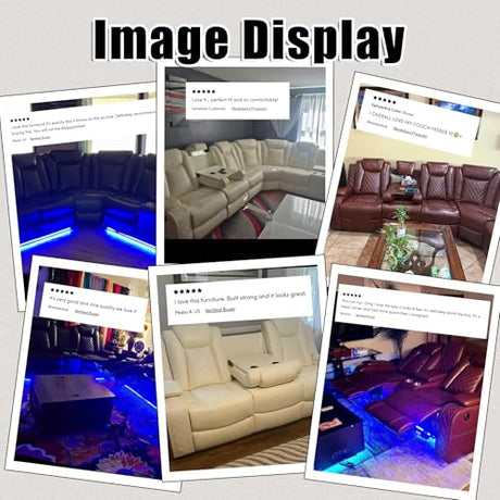 SITYRUBE Power Leather Recliner Sofa Set with LED Lights, Power Reclining Couch Set，Leather Living Room Sofa 3 Pieces with Coffee Table/Cup Holder for House/Home Theater(Black,6 Seater) SITYRUBE