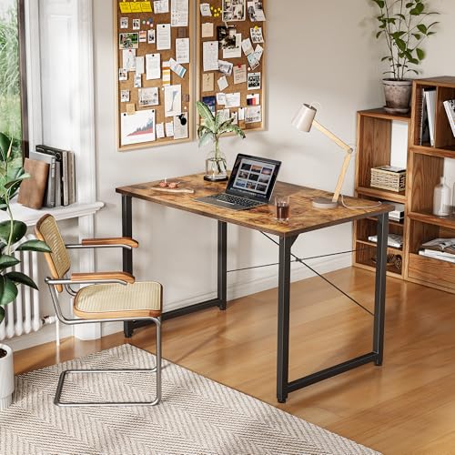 CubiCubi Computer Desk 47" Study Writing Table for Home Office, Modern Simple Style PC Desk, Black Metal Frame, Deep Brown CubiCubi