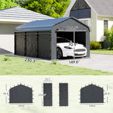 Outsunny Carport Replacement Sidewall Panels Set of 4 for 12' x 20' Carports, UPF50+ Waterproof PE Tarp Replacement Side Wall Cover with Zipper Door, Top Cover and Frame Not Included, Dark Gray Outsunny