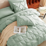CozyLux Twin Comforter Set with Sheets Sage Green, 5 Pieces Pintuck Bed in A Bag, Twin Bed Set Gift for Family, Pinch Pleat Bedding Set with Comforter, Sheets, Pillowcase & Sham CozyLux