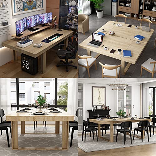 ECACAD 7FT Conference Table for 6-8 People, Large Rectangular Meeting Table, Modern Seminar Table for Office Meeting Conference Room, Brown (86.6”L x 47.2”W x 29.4”H) ECACAD