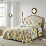 Laura Ashley - Twin Quilt Set, Reversible Cotton Bedding with Matching Sham, Lightweight Home Decor for All Seasons (Linley Yellow, Twin) Laura Ashley