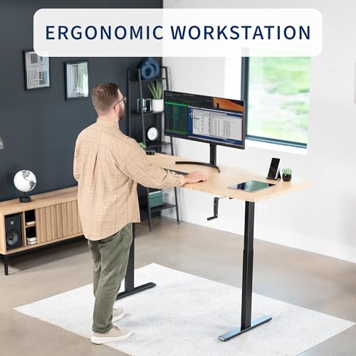 VIVO Black Manual Height Adjustable Stand Up Desk Frame with Hand Crank System, Ergonomic Standing 2 Leg Workstation, DESK-V101M VIVO