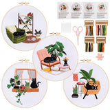 LOMOHOO 4 Sets Cat Embroidery Kit for Beginners, Cute Cat Pattern, Starter Craft DIY Embroidery Sets (Black Cat)