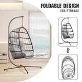 HWB Hanging Egg Chair with Stand, Swing Hammock Chair with Cushion for Indoor Outdoor, Patio Wicker Egg Swing Chair for Balcony Furniture, Light Gray HWB