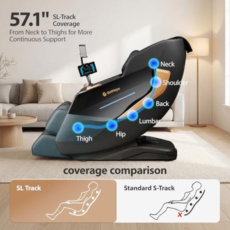 Gethope Massage Chair Full Body 4D Zero Gravity Massage Chair Recliner with 57.1" SL-Track Shiatsu Massage Lumbar Heat 40 Airbags Foot Rollers AI Voice 7" Touchscreen Bluetooth Gethope
