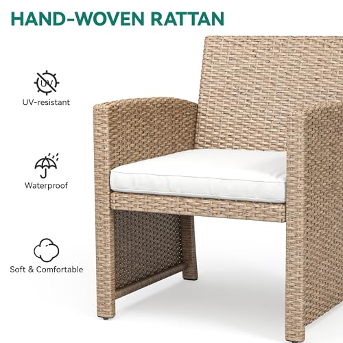 YITAHOME 4-Piece Patio Bistro Set, All-Weather Outdoor Patio Furniture Rattan Wicker Loveseat Conversation Set with Glass Side Table and Soft Cushions, Light Brown+Beige - WoodArtSupply