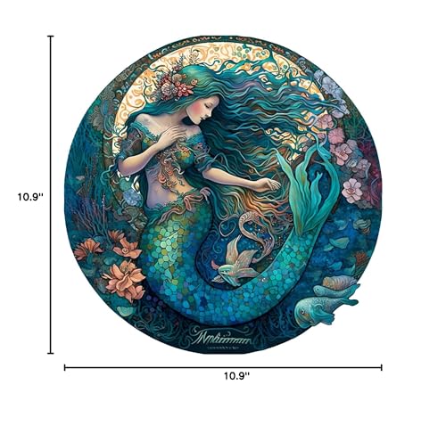 Crafthub Mystical Creatures Wooden Puzzles for Adults – A3 Dreamy Mermaid with 127 Pieces Wood Puzzles – Jigsaw Puzzles with Unique Animal Shapes – 10.9"x10.9" CRAFTHUB