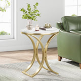 Tribesigns Set of 2 Contemporary Round Side Table, White and Gold Marble End Table (2PCS) Tribesigns