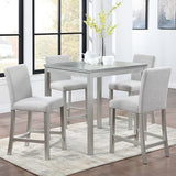 KEIKI 5-Piece Counter Height Dining Table Set with Square Table and 4 Upholstered Chair, for 4 Person, Modern Crystal Decoration Wooden Table Set, Easy Assembly, for Kitchen, Dining Room, Silver Grey KEIKI