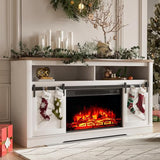 YESHOMY Fireplace TV Stand for Television up to 65+ Inch with Storage and Farmhouse Sliding Barn Doors, Entertainment Center with Cabinet and Shelves, Media Console for Living Room, White YESHOMY