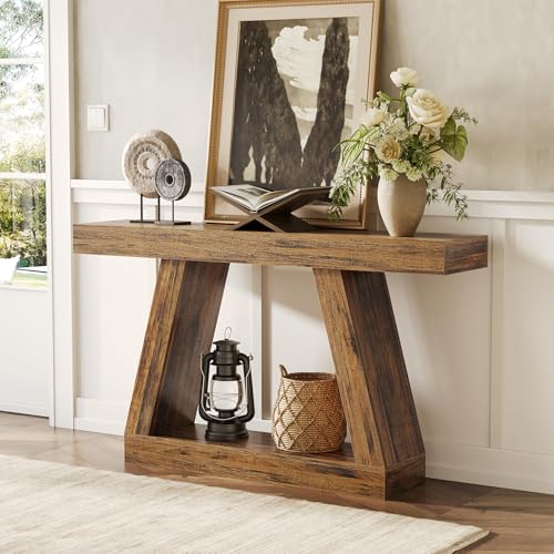 LITTLE TREE 55-Inch Sofa Table with Storage, Farmhouse Console Table for Home, Rectangular Wooden Entryway Furniture for Living Room, Bedroom, Office, Hallway, Brown LITTLE TREE