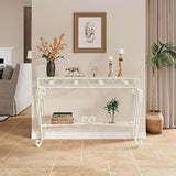 HavenlyYouth Console Table 47.2", Tempered Glass Sofa Table with Metal Frame, Console Tables for Living Room, Entryway, Hallway, Foyer, Adjustable Feet (White) HavenlyYouth