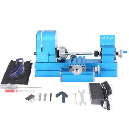 Universal Mini Metal Lathe Machine Motorized Metalworking DIY Tool Benchtop Woodworking for Hobby Science Education Modelmaking W10003M AC100V~240V (24W Lathe)