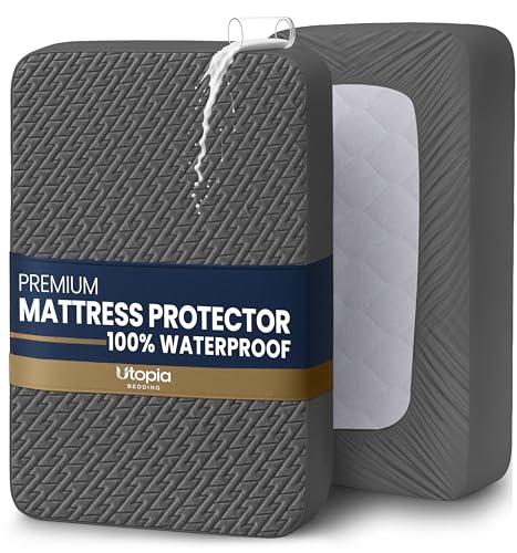 Utopia Bedding Waterproof Mattress Protector Queen Size (Gray), Premium 3D Air Soft Fabric Mattress Cover, Fits 17 Inches Deep, Breathable, Fitted Style with Stretchable Pockets Utopia Bedding