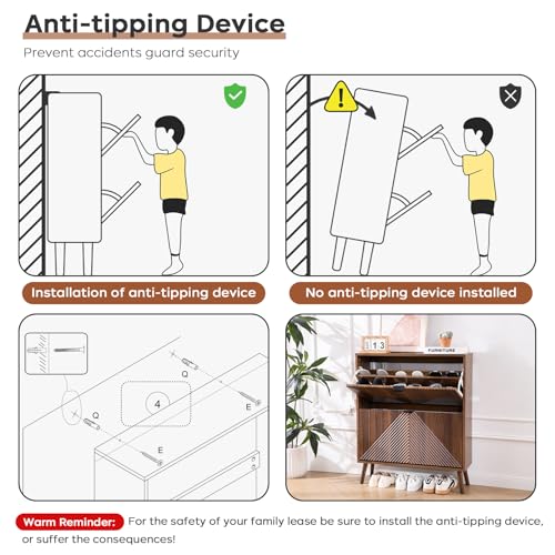 oakvivo Shoe Cabinet Storage, Farmhouse Freestanding Organizer with 2 Flip Drawers and 4 Wooden feet, Narrow Shoe Rack Cabinet for Entryway, Foyer, Hallway, Walnut oakvivo