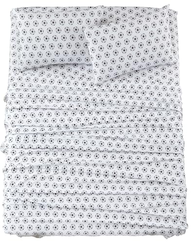 Chezmoi Collection 4-Piece Kids/Teens Sports Sheet Set - Soft Microfiber White Black Soccer Balls, Full Size Chezmoi Collection