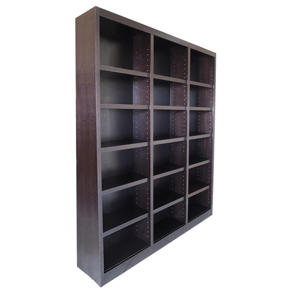 BOWERY HILL 84" Tall 18-Shelf Triple Wide Wood Bookcase in Chocolate Espresso BOWERY HILL