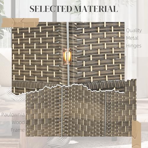 HOMCOM 6 Panel Room Divider, 6' Tall Folding Privacy Screen, Woven Freestanding Wall Partition for Home Office, Bedroom, Dark Rustic Oak HOMCOM